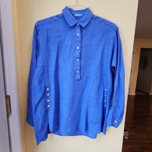 Small J. McLaughlin Women’s 100% Linen Shirt Blue Bohemian Breezy Luxurious